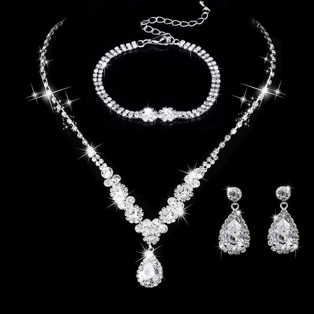 Conjuntos de joyas de diamantes de imitación de cristal para novia, dama de honor y boda, gargantilla llamativa, collar, pendientes colgantes, conjuntos para fiesta de boda y graduación
