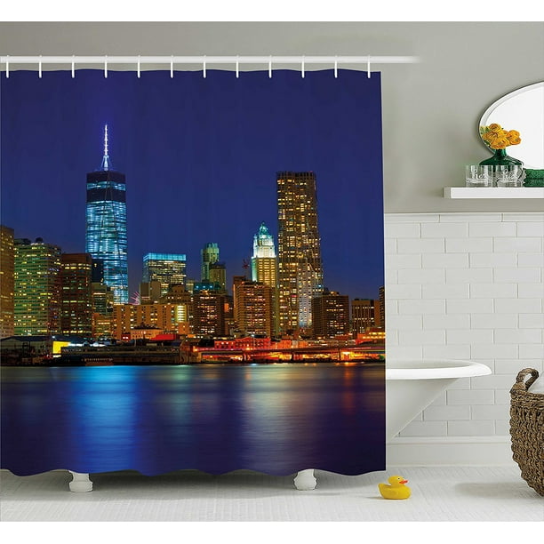 Urban Shower Curtain by , Manhattan Sunset Skyline New York Cityscape