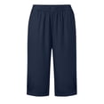 thumbnail image 4 of Womens Lightweight Breathable Knee Length Shorts Casual Vacation Elastic Waist Pleated Pocket Trousers Spring Summer Basic Capris Navy M, 4 of 6