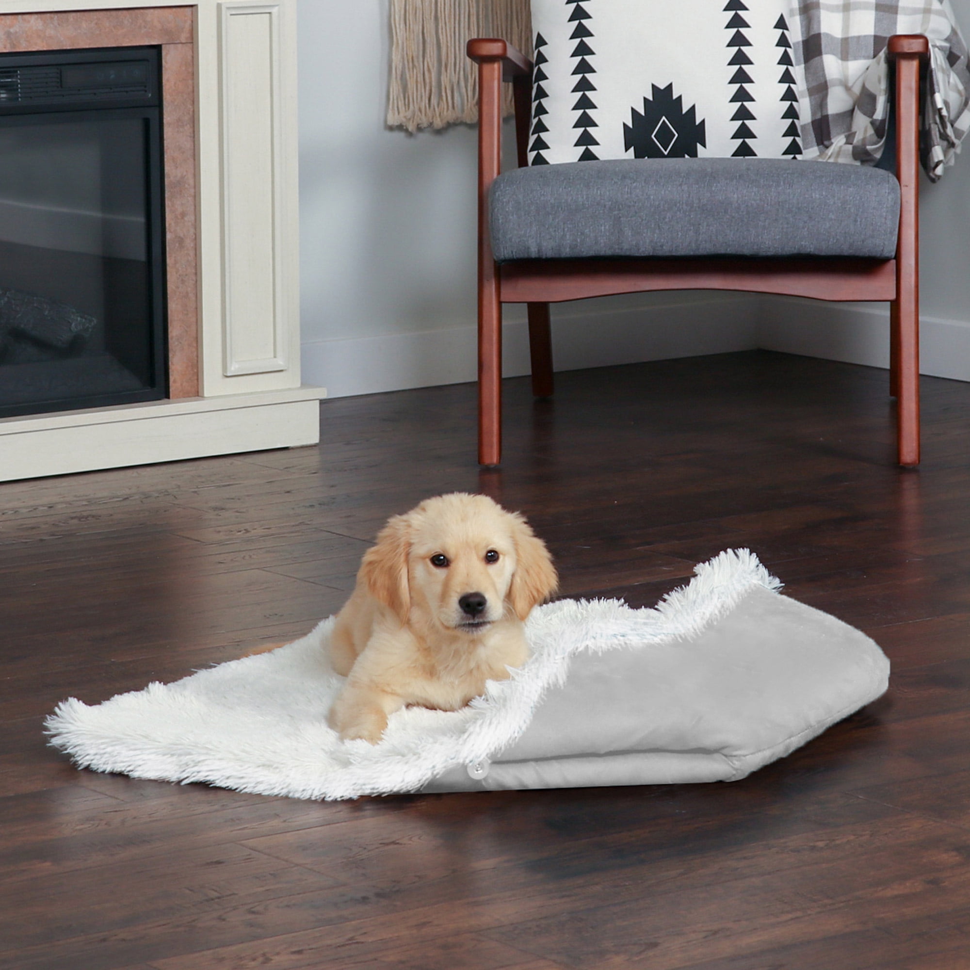 FurHaven Pet Dog Bed | Convertible Self-Warming Cuddle Pet Mat & Bed for Dogs & Cats, Silver, Large
