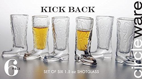 Set Of 6 Fun Shaped Cowboy Boots 1.5 Ounce Glass Shot Glasses Clear Heavy 