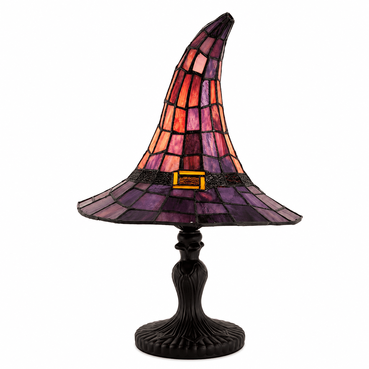 2026 Stained Glass Witch Hat Table Lamp, Colorful Gothic Halloween Décor with Purple & Orange Panels for Seasonal Accent Lighting & Display