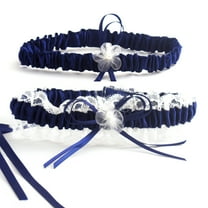 Elegant Navy Blue and Beige Lace Bride Garter Set