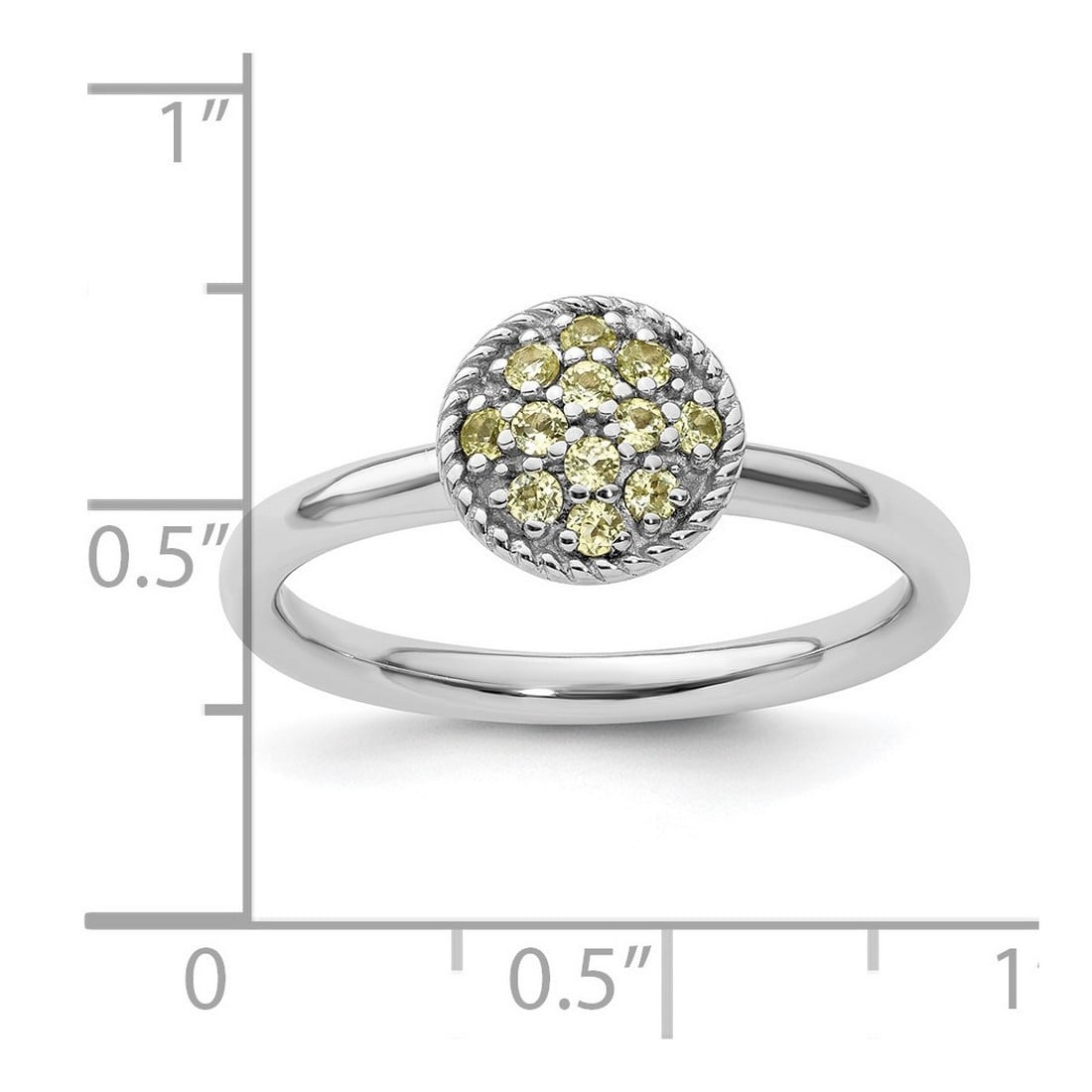 925 Sterling Silver Polished Prong set Stackable Peridot Rhodium Ring Size 10 Stackable Ring for Women