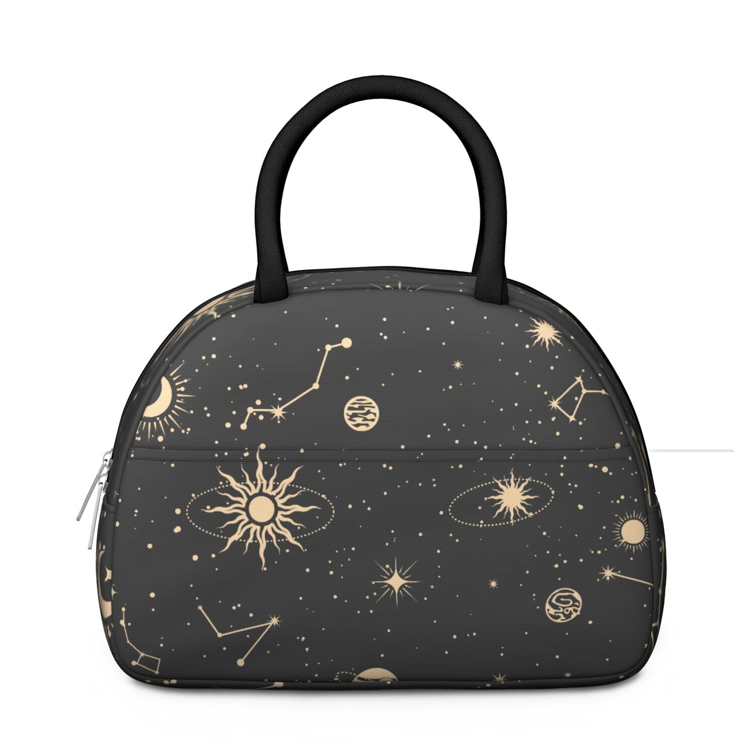 Witchy Spiritual Lunch Bag for Women, Gothic Sun and Moon Pattern with Starry Sky Print, Leakproof Thermal Tote for Work, Travel, or Meal Prep