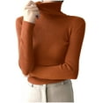 thumbnail image 2 of Itsame Knitted Sweater Women Long Sleeves Sweatershirt High Neck Solid Color Sweatshirts Brown Size Free Size, 2 of 5