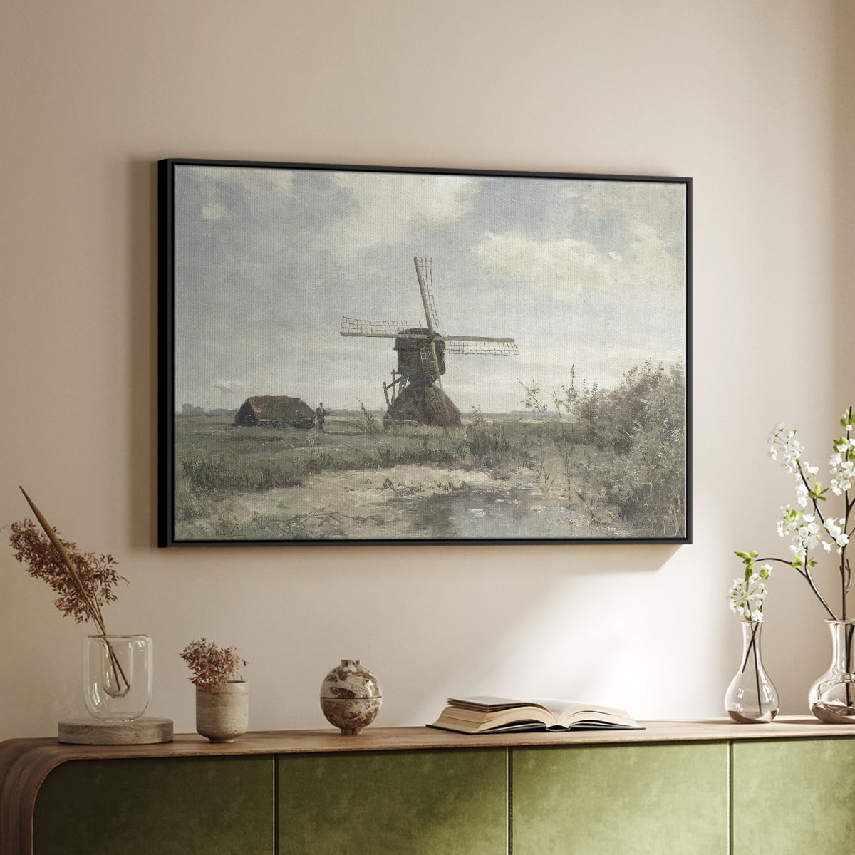 Vintage Landscape-CDI By Wexford Home Framed in Black Wood Gallery Wrapped Canvas 27 in. x 41 in.