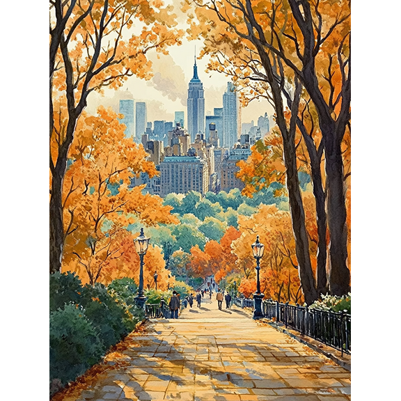 Autumn Central Park Cityscape Canvas Print/Wall Art， Perfect for Living Room， Bedroom， Office， Hallway， and Apartment Decoration.