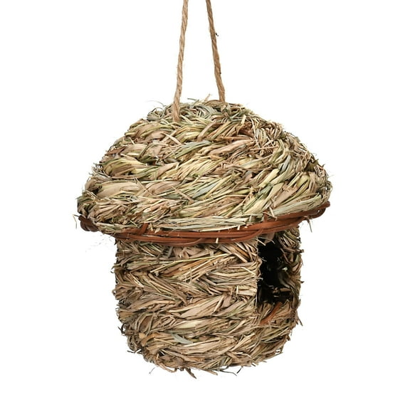 ACDANC Natural Grass Hanging Bird House Bird Cages Shelter Roosting Bird Nest Hand Woven Bird Hut for Hummingbird Chickadee Window Outside Garden , 14cmx15cm