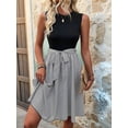 thumbnail image 4 of Womens Summer Sleeveless Striped Dress Splice Tie Waist Casual A-Line Midi Dresses Black L, 4 of 9