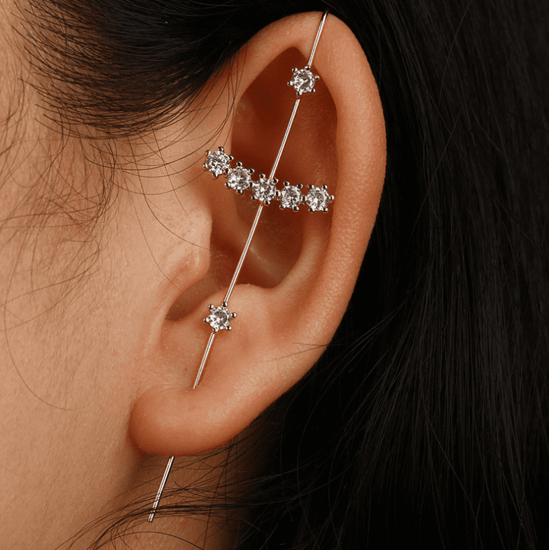 Ear Bone Clip-ons Earrings Ear Wrap Crawler Hook Earrings Needle Hook Piercing Wrap Earrings Personalized Wrap Around Auricle Type Ear Needles Diagonal Cuff Earrings for Women Girls 