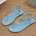 thumbnail image 3 of HomeDM Flat Thong Sandals for Women Dressy Bohemian Comfortable Open Toe Strappy Sandals Summer Beach Walking Shoes, Blue Size 6.5, 3 of 6