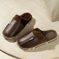 thumbnail image 2 of Fuzzy Slippers For Women Couple Fall Winter Solid Color Leather Home Warm Padded Outdoor Shoes Slippers Warm Cozy Winter House Slippers Bedroom Indoor House Shoes, 2 of 7