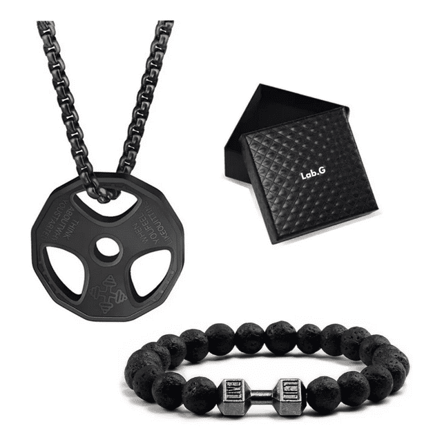 Collar Con Dije Disco Pesa Cadena Acero Inoxidable Gym Fit Lab.G, Negro