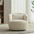 thumbnail image 2 of 34.25" Wide Upholstered Corduroy 360° Swivel Barrel Chair with Pillow, Circular Soft Accent Armchair for Living Room Bedroom Office Lounge, Ivory, 2 of 8