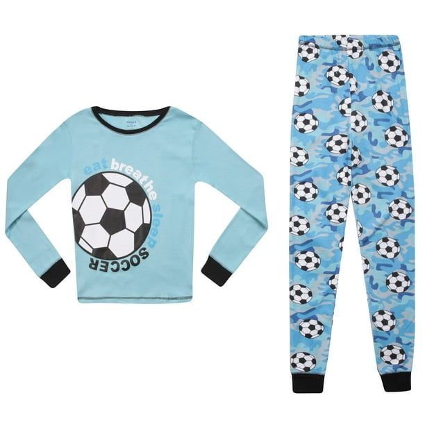 Prince of Sleep Cotton Pajamas Sets for Boys (Blue Soccer Camo, 1416 Years)
