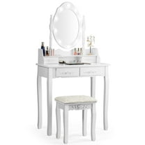 Gymax Makeup Vanity Dressing Table Set w/10 Dimmable Bulbs Cushioned Stool White