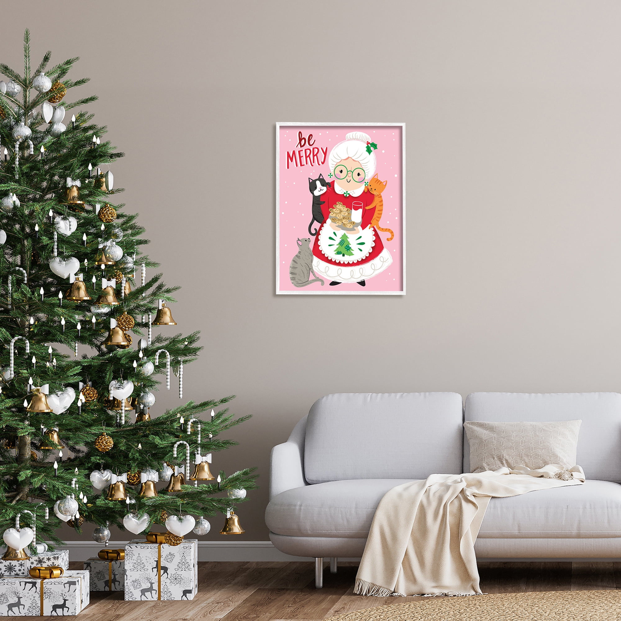 Be Merry Grandma Christmas Cookies Cats Perched Holiday Graphic Art Framed Art Print Wall Art