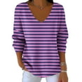 thumbnail image 4 of Women's Casual V-Neck Long Sleeve Blouse, Striped Print Loose Fit Top, Versatile for Daily Wear and Home Use, 4 of 6