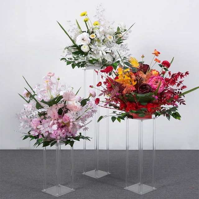 Accesorios de boda, columna cuadrada de cristal transparente, escenario de boda, área de bienvenida, decoración de ventana, estante geométrico, artículos de flores de acrílico