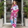 thumbnail image 3 of Uorisanigo Women Fall 2 Piece Outfits Sweatsuits Long Sleeve Sweatshirt Wide Leg Pants Mock Neck Tracksuit Rose Pink Tie Dye Lounge Sets Oversized Sportswear Plus Size Jogger Set for Teen Girls, 3 of 8