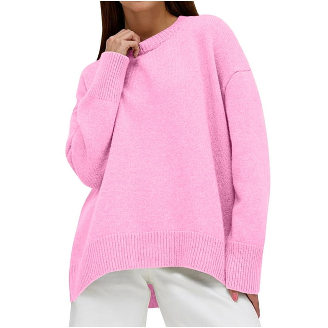 Besolor Chandails d'Automne Printemps pour Femmes 2024 Décontracté Col Rond Manches Longues Pull Tricoté