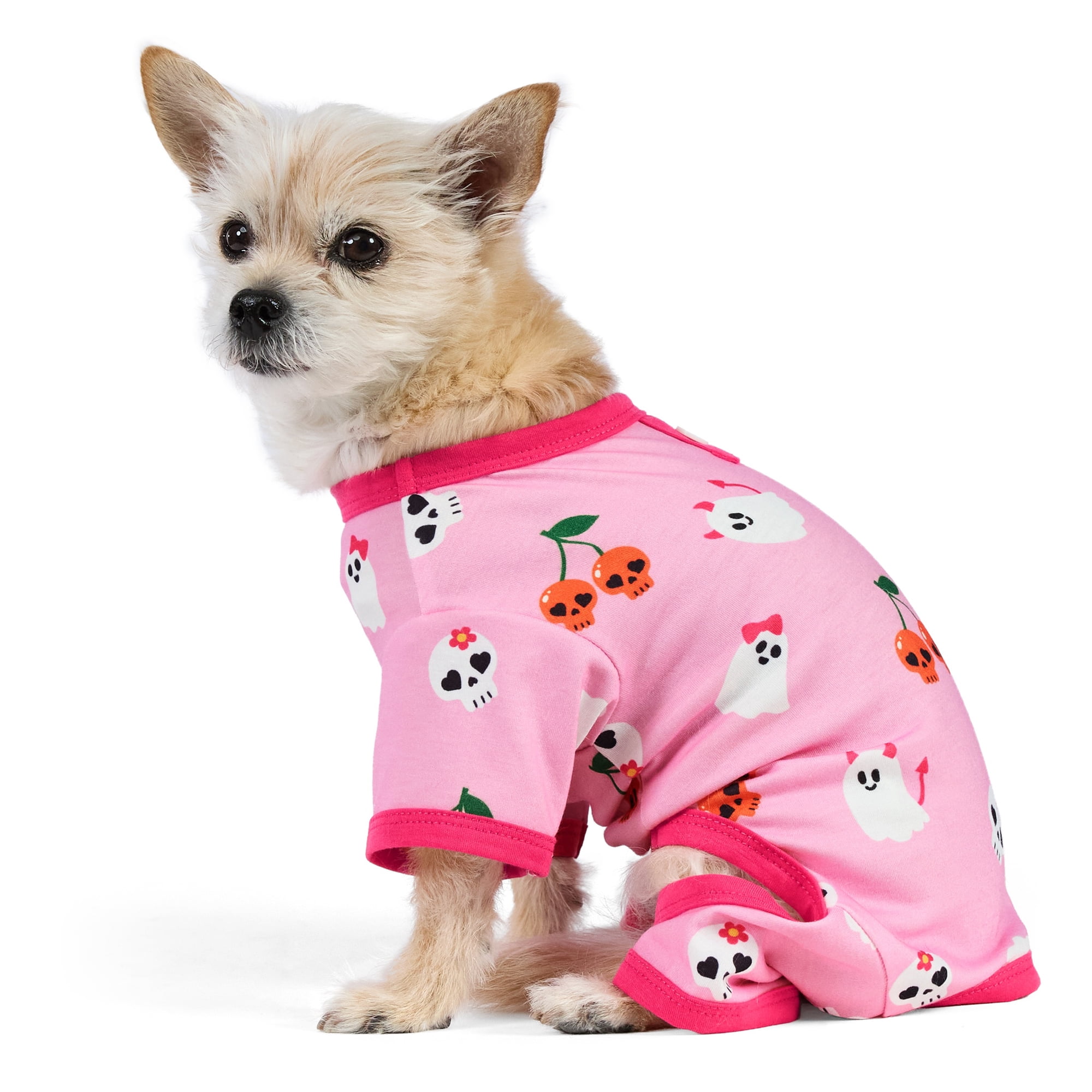 Vibrant Life Halloween Pajamas for Dogs and Cats, Skull Cherries and Ghosts, Pink, XS