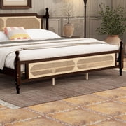 King Pine Bed with Rattan Headboard & Footboard - Espresso