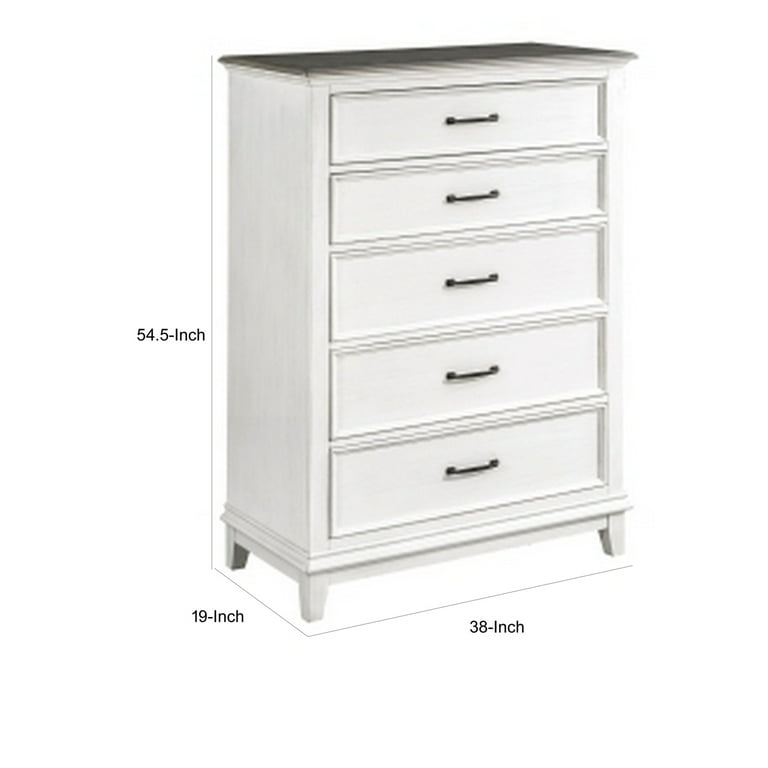 Benjara Woki 55 in. Tall Dresser Chest 5 Drawers Solid Wood White Brown Black