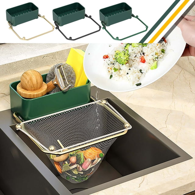 Colador desechable para fregadero de cocina con 100 filtros - Estante de malla de acero al carbono para residuos alimentarios y esponjas que drenan