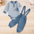 thumbnail image 2 of HCNTES Newborn Baby Boy Clothes Infant Boy Romper Fall Winter Outfits Bodysuit 2Pcs Striped Long Sleeve Top Overalls(6-9 Months,b7-Blue), 2 of 7