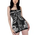 thumbnail image 1 of Genuiskids Women's Bodycon Dress E Girl Skeleton Print Spaghetti Strap Gothic Punk Mini Dresses Slim Short Dress, 1 of 5