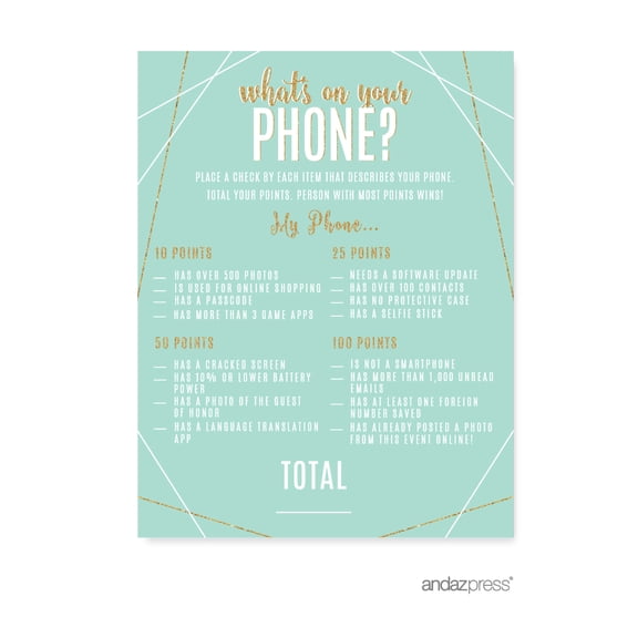 Koyal Wholesale Light Aqua Gold What’s on Your Phone Game Cards, 20-Pack