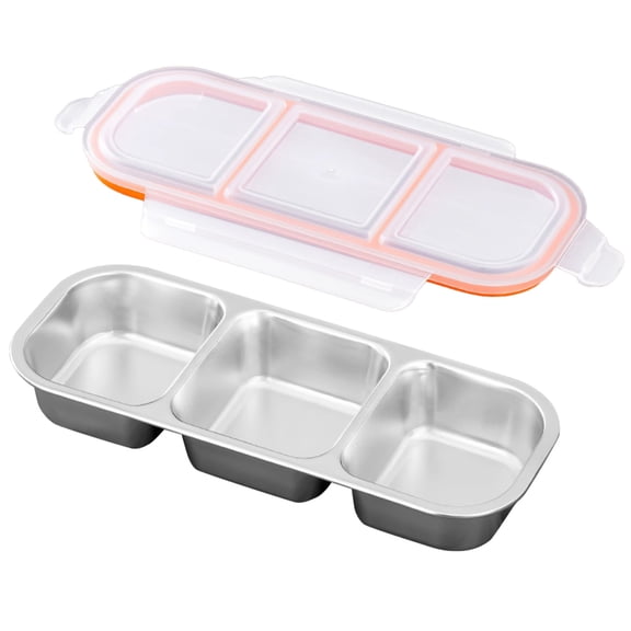 304 Stainless Steel Lunch Box with Compartments and Lid, Three-Section Food Storage Box, Leak-Proof, Transparent Lid, Ideal for Lunches, Snacks, and Meals on the Go