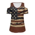 thumbnail image 6 of POLERO Womens Short Sleeve Shirt Retro USA Flag Print Cold Shoulder Tees Cut Out Design Tshirt Tops Soft Sexy for Casual Beach Vacation Tunic Lightweight S, 6 of 8