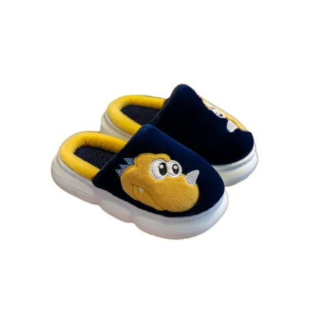 

Gomelly Children Winter Warm Slipper Cartoon Plush Clogs Closed Toe House Slippers Comfort Indoor Shoes Daily Home Fuzzy Slides Dark Blue 13C-1Y