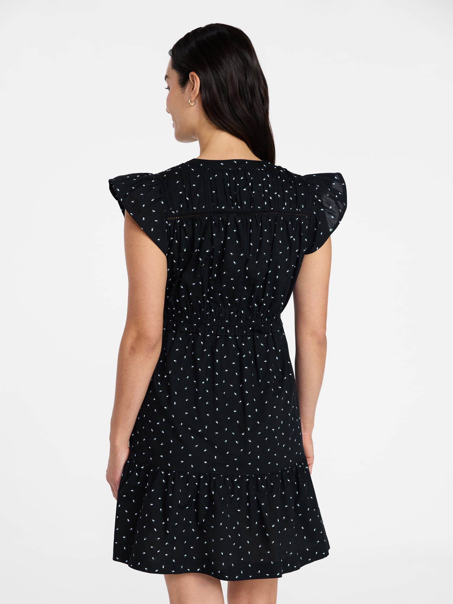 Time and Tru Women's Cotton Flutter Sleeve Mini Dress, Sizes XS-XXXL