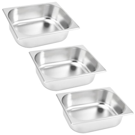 

FBITE 3 Pack 1/2 Size Stainless Steel Steam Table Pan Anti-Jam Hotel Pan 4 Inches Deep