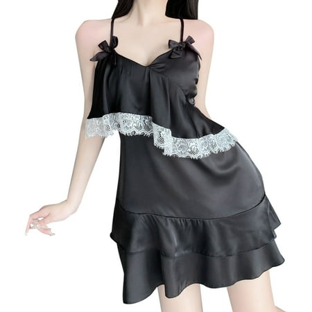 

zuwimk Lingerie For Women Plus Size Plus Size Babydoll Lingerie for Women Lace Snap Crotch Nighty With Choker Nightwear Mesh Sleepwear Black XL