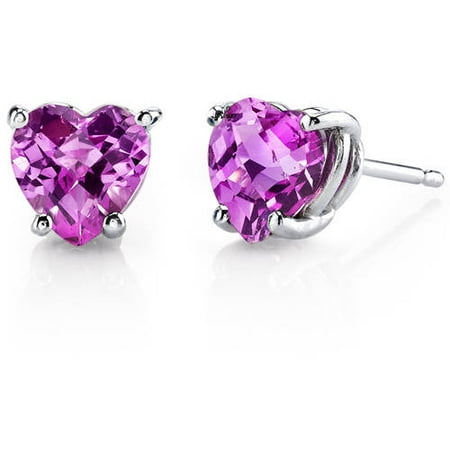 Oravo 2.25 Carat T.G.W. Heart-Cut Created Pink Sapphire 14kt White Gold Stud Earrings