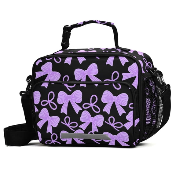 ALAZA Purple Bows Lunch Box Insulated Cooler Bag Reusable Tote Bags with Shoulder Strap