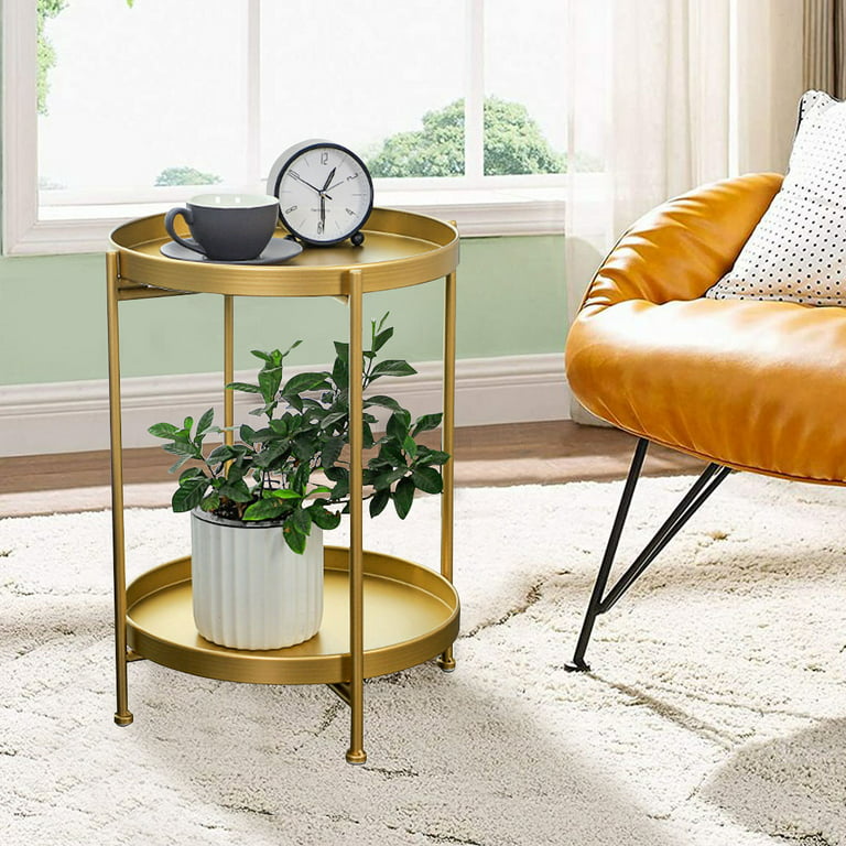 Double-Layer End Table, Round Accent Coffee Side Table, Anti-Slip Foot Pad  Movable Pallet Outdoor Small Side Tables, Indoor Modern Sofa Side Table  Bedside Table For Living Room Bedroom Balcony - Walmart.Com