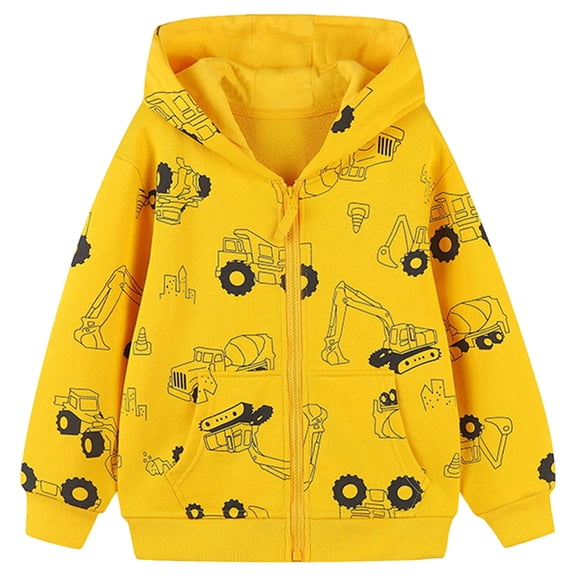 Zanarzt Toddler Zip Up Hoodie Little Boys Fleece Jacket Cartoon Dinosaur Hooded Outerwear Toddler Fall Spring Warm Clothes Yellow,4-5 Years