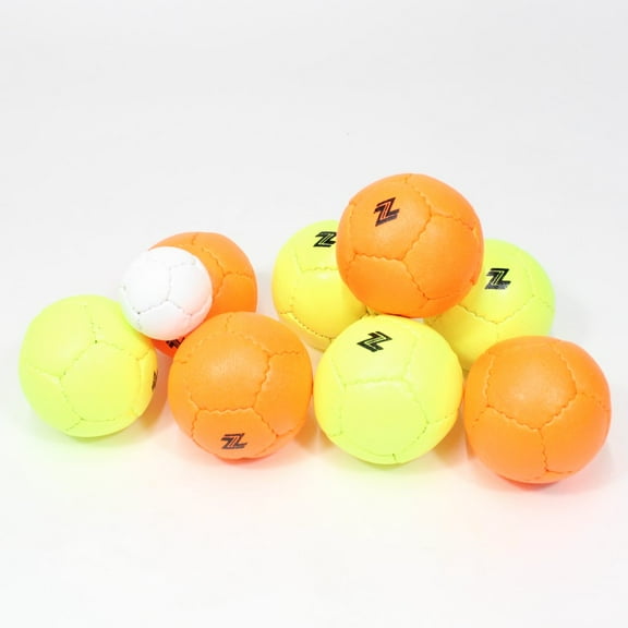 Zeekio Travel Bocce Set - Weather Resistant - Indoor Outdoor- Comes With Nylon and Mesh Adjustable Drawstring Carry Bag! (Neon Orange / Neon Yellow)
