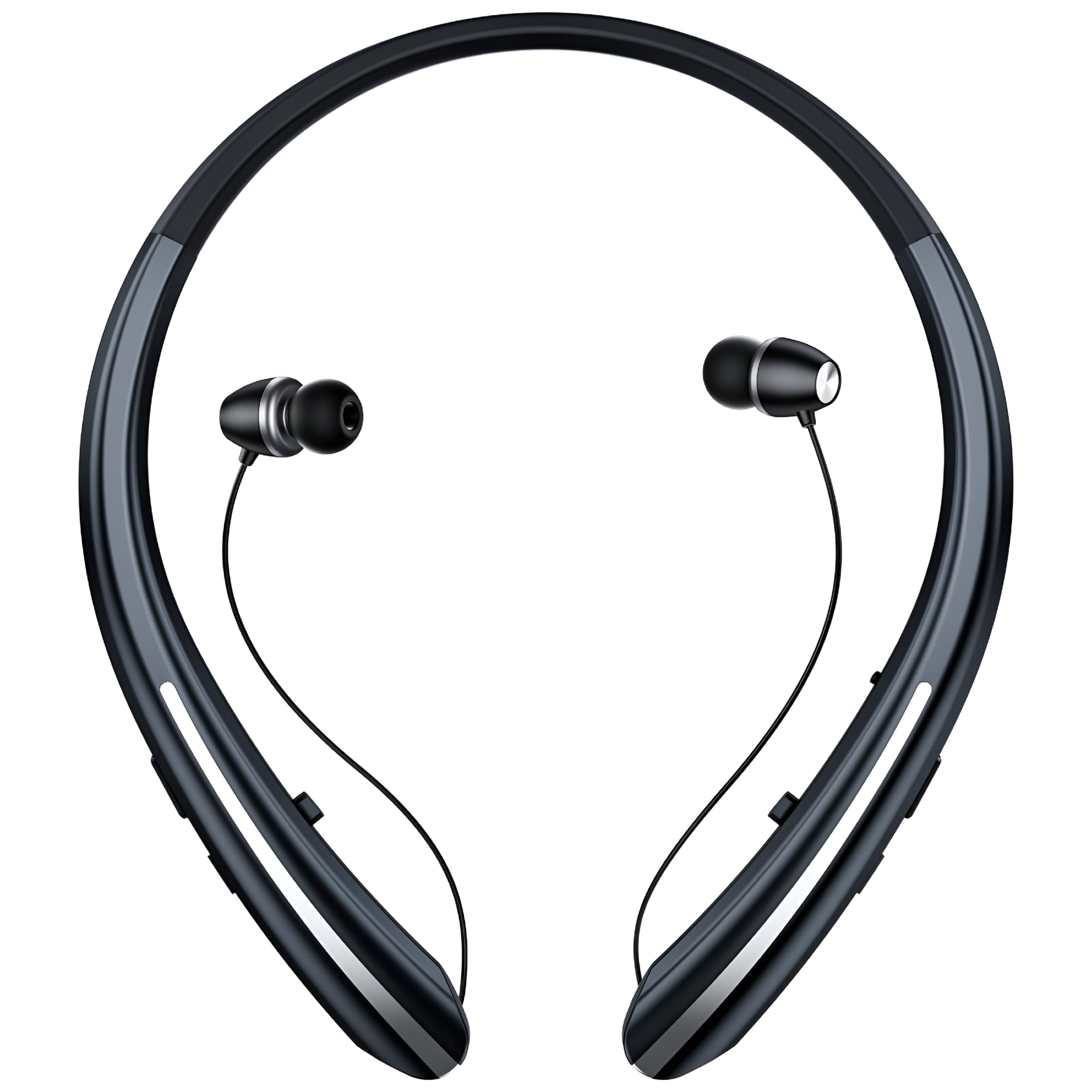 GJX Retractable Bluetooth Neckband Headphones - Wireless Headset with High Volume Earbuds, Sweatproof Design, Vibrate Alert, and Mic - Compatible with iPhone, iPad, Samsung, Android