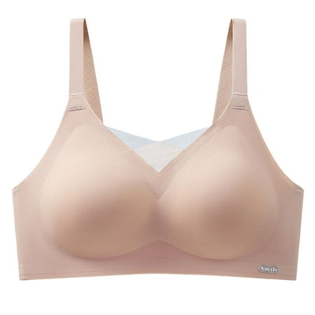 YHGFVOKJ Bras for Women Non Wired Bra Padded Full Cup Bra without Underwire Underwear Padding Seamless Bustier Bralette Breathable Soft Sport Bras Beige M