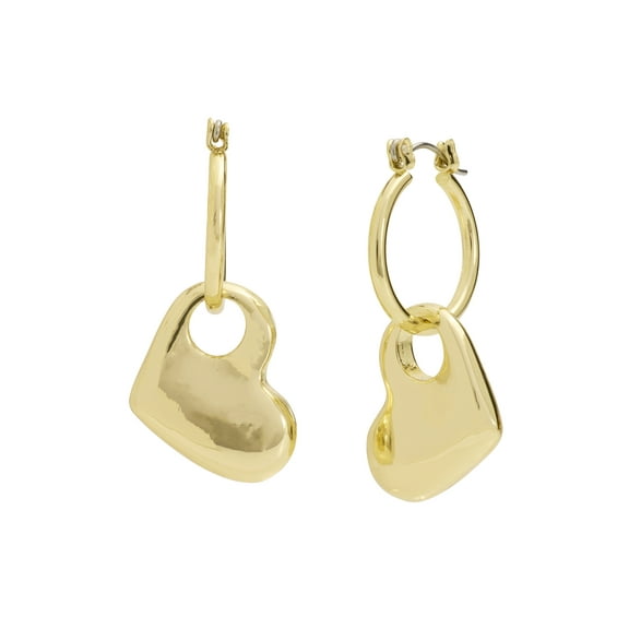 Madden NYC Women's Gold Tone Heart Charm Huggie Earrings