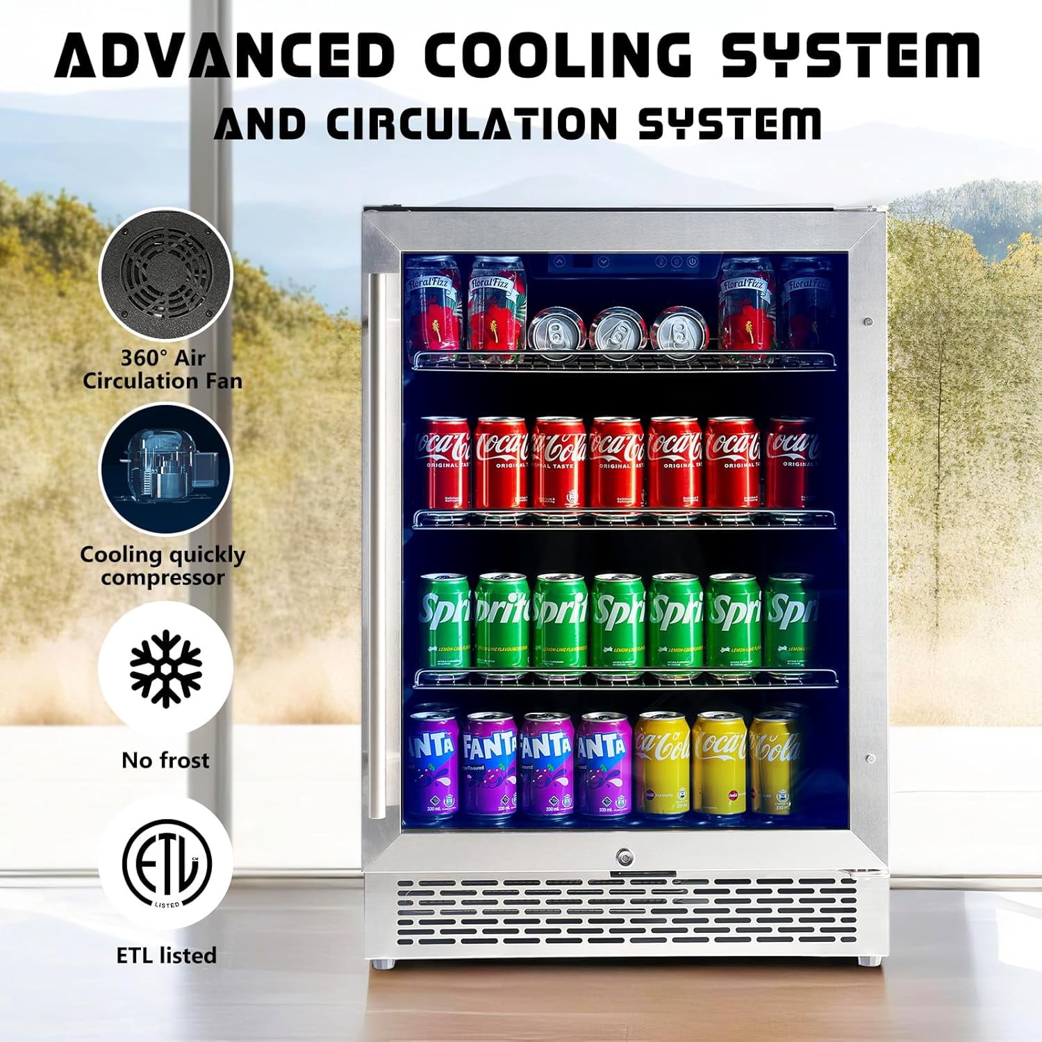 Jocisland Beverage Refrigerator-24 in Fridge with Glass Door, Adjustable Shelves and LED Touch Panel, Under Counter Design for Wine Beer Use, 34-64℉