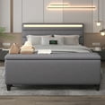 thumbnail image 4 of E-motie Queen Upholstered Bed Frame with Storage Ottoman, Charging Station and LED, Gray Queen Bed, 4 of 11