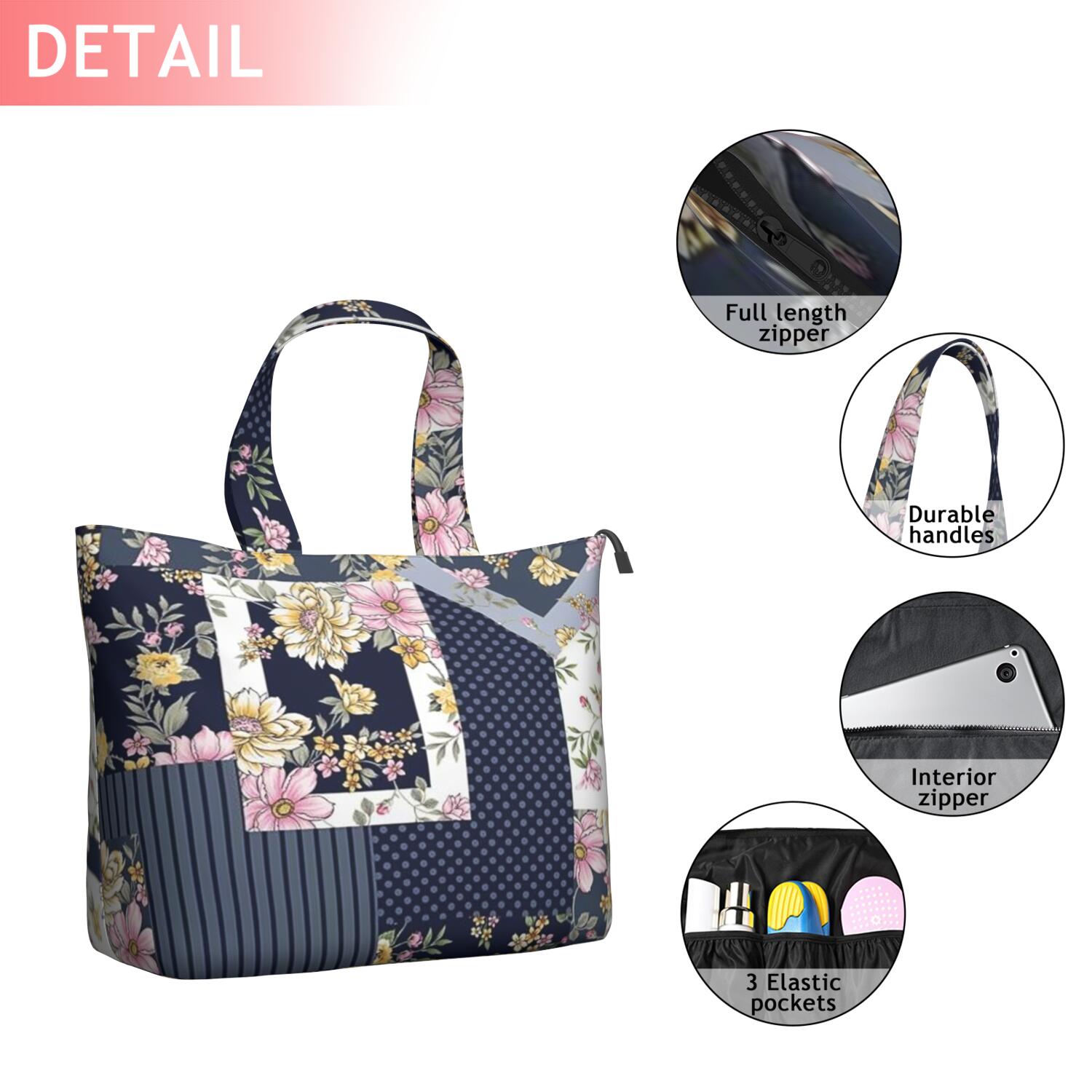 Pioneer Flower Floral Print Pattern Travel Tote Bags for Women Carry On,Large Weekender Bags for Women Travel,Multi Functional Duffle Bag for Work,Shopping,Sports